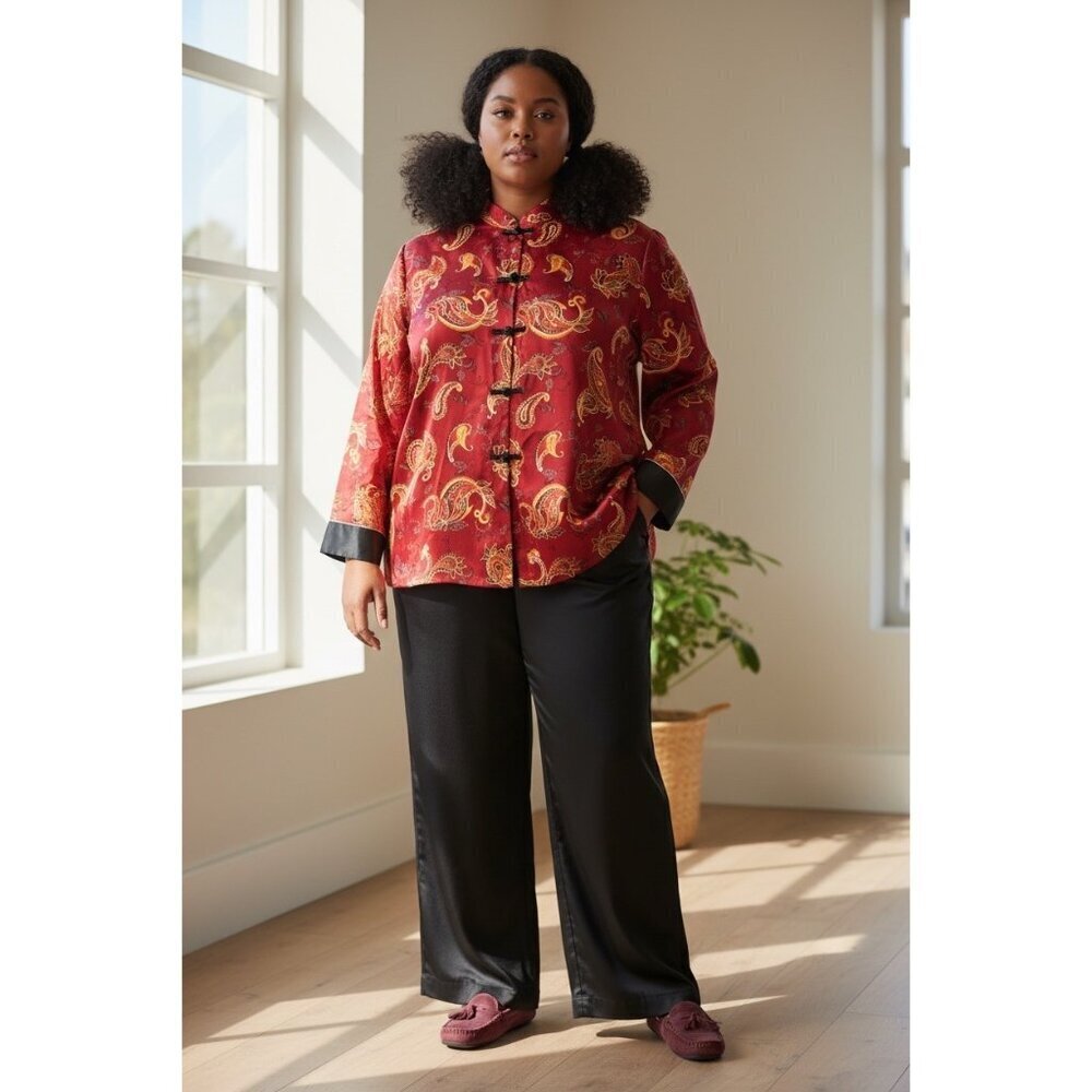 Jones New York Women's Halston Asian-inspired Red Paisley Top